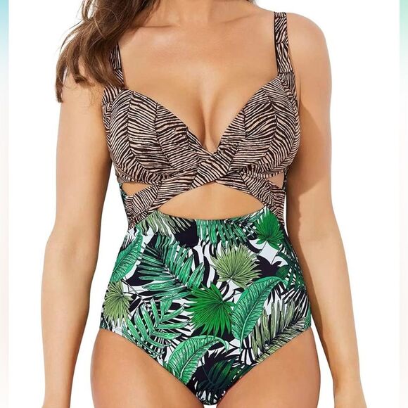 Swimsuits for all Boho Swimsuit High Waisted Cutout Monokini Size 16 - Picture 1 of 9